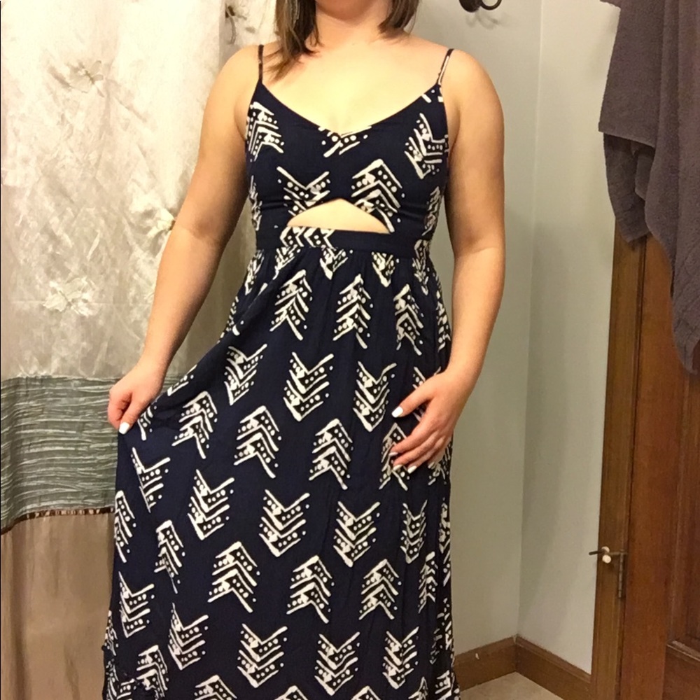 Arie navy blue spaghetti strap midi dress